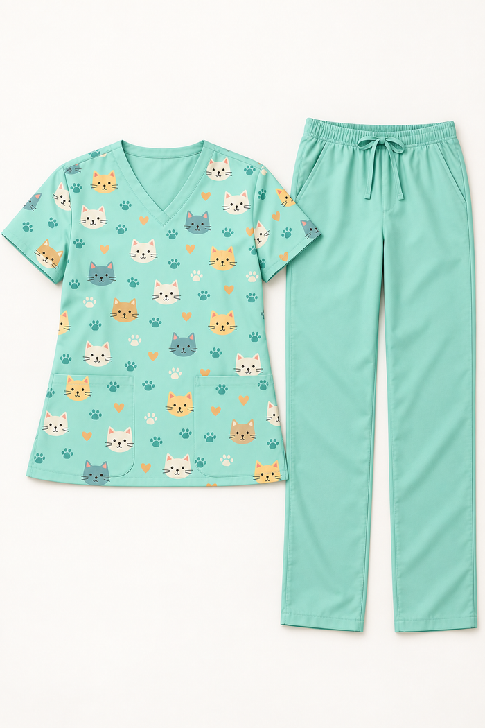 Cats Aqua Scrub Top
