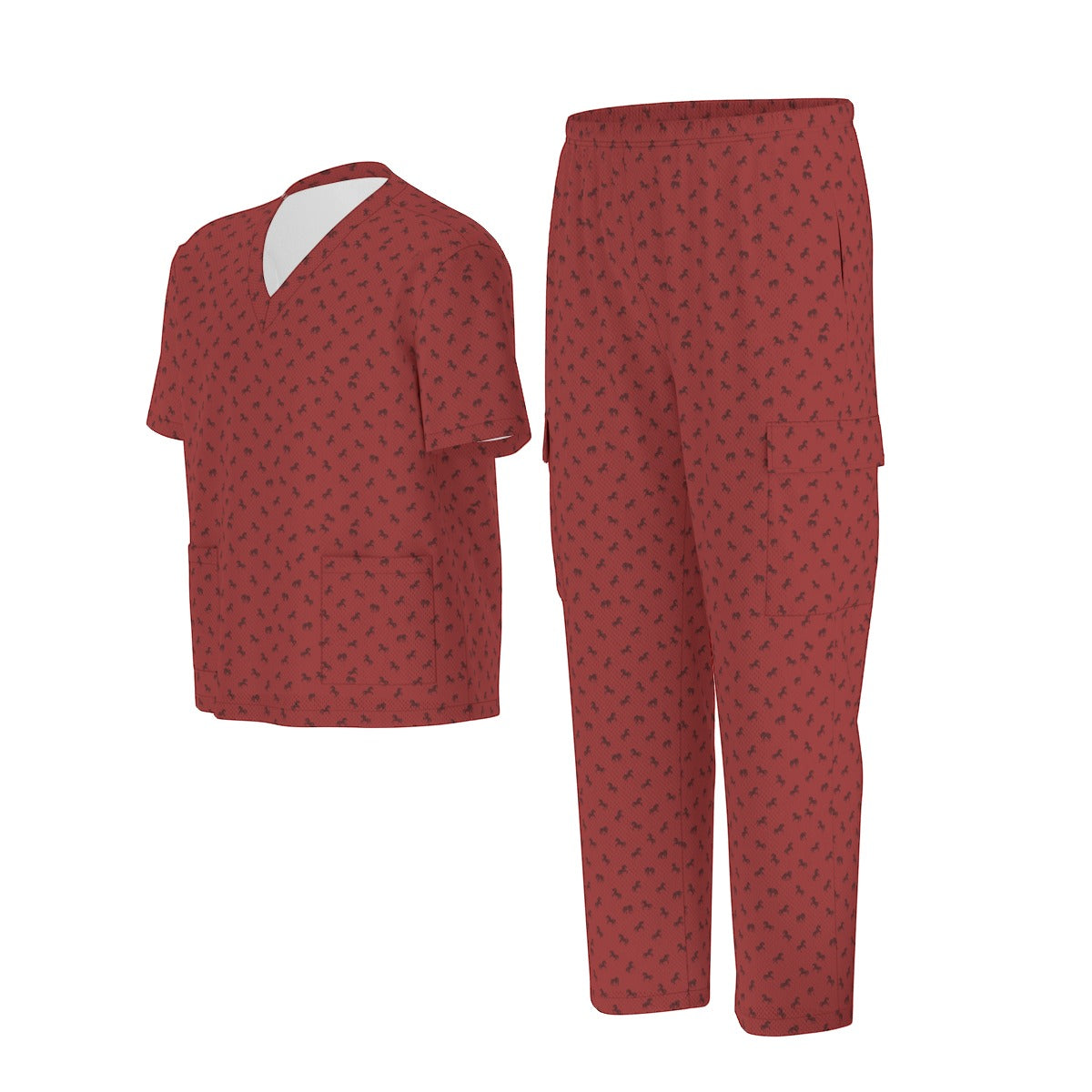 Maroon Fire Horse Scrub Set