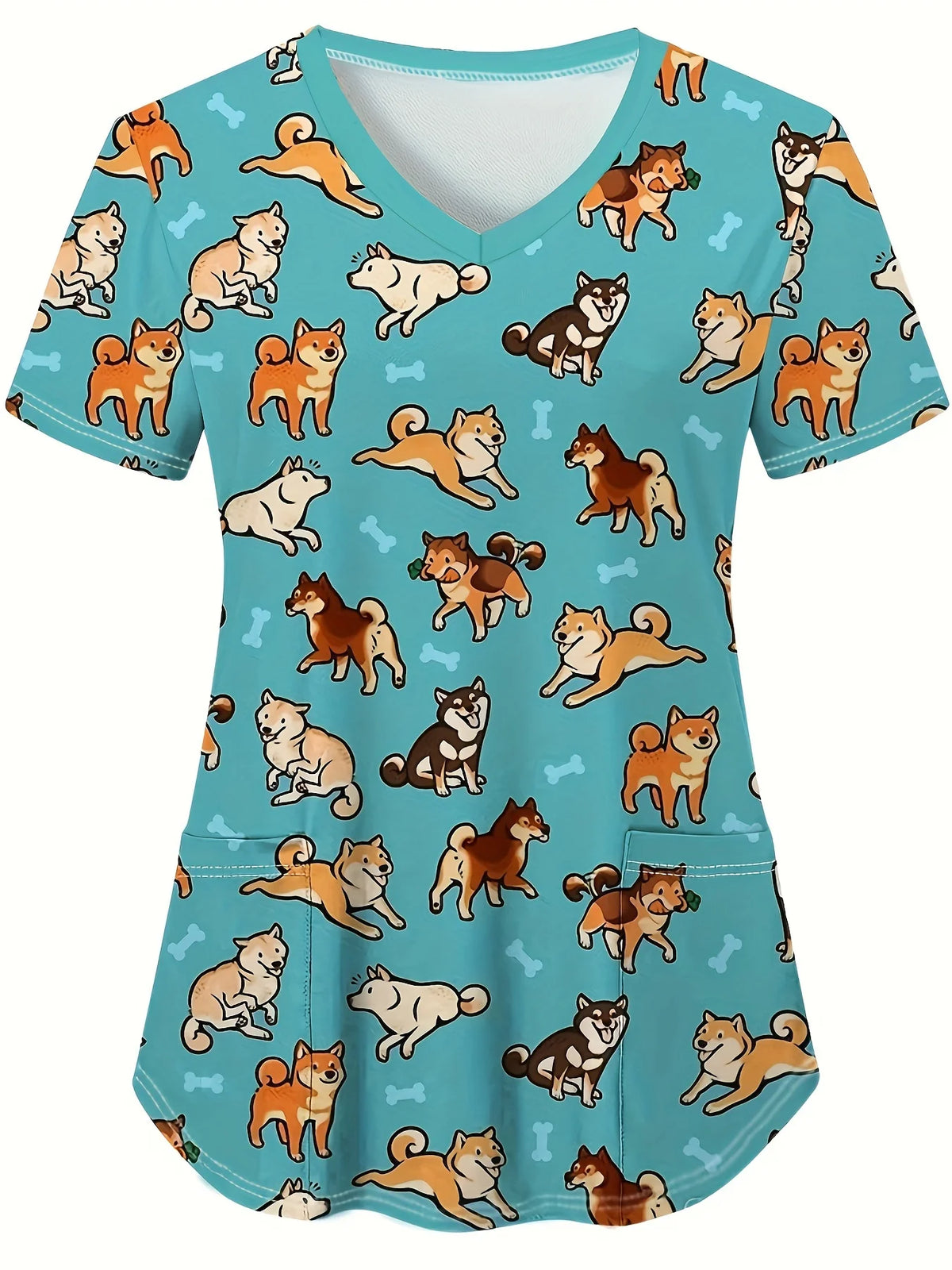 Cat & Dog Print Scrub Top