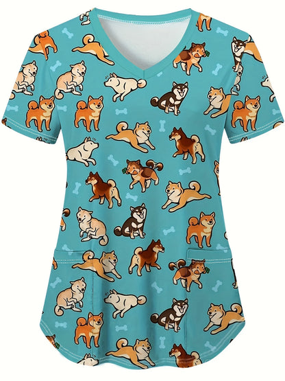 Cat & Dog Print Scrub Top