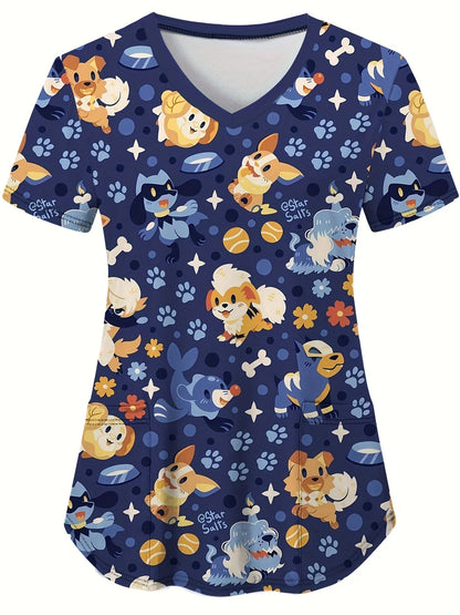 Cat & Dog Print Scrub Top