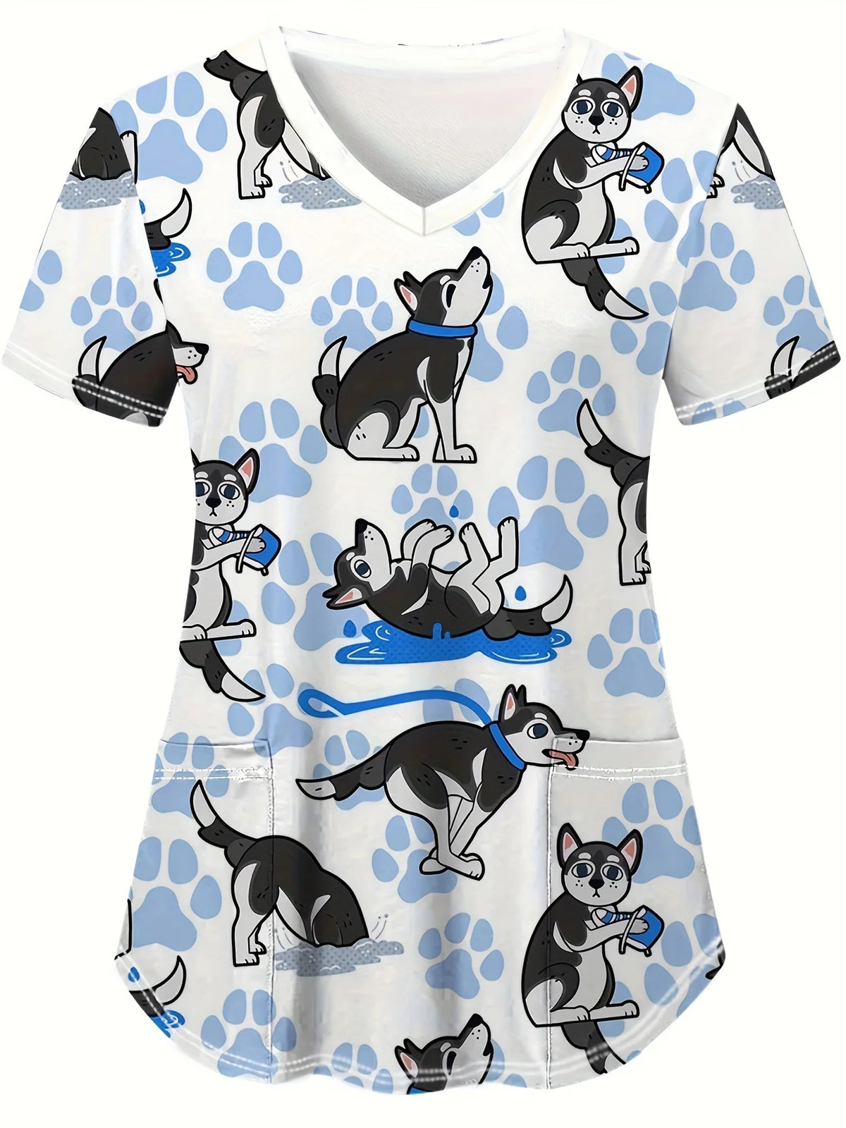 Cat & Dog Print Scrub Top