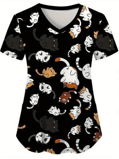 Cat & Dog Print Scrub Top