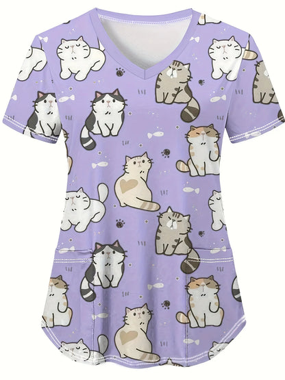 Cat & Dog Print Scrub Top