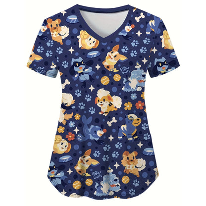 Cat & Dog Print Scrub Top